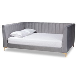 Baxton Studio Oksana Modern Contemporary Glam and Luxe Light Grey Velvet Fabric Upholstered and Gold Finished Full Size Daybed